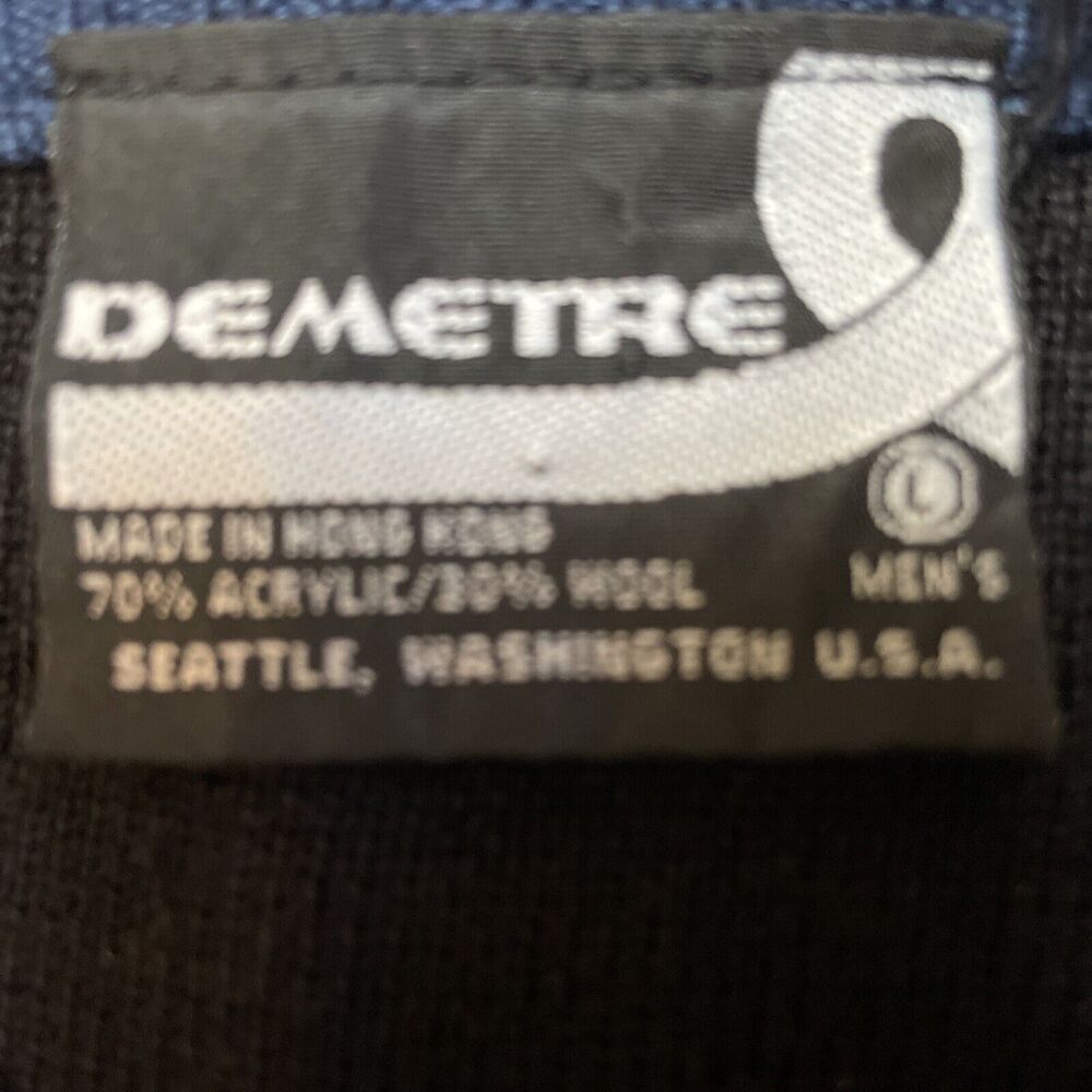 Vintage Men’s DEMETRE 1/4 Zip Wool Black Blue Pullover Ski Sweater Large - Picture 3 of 11